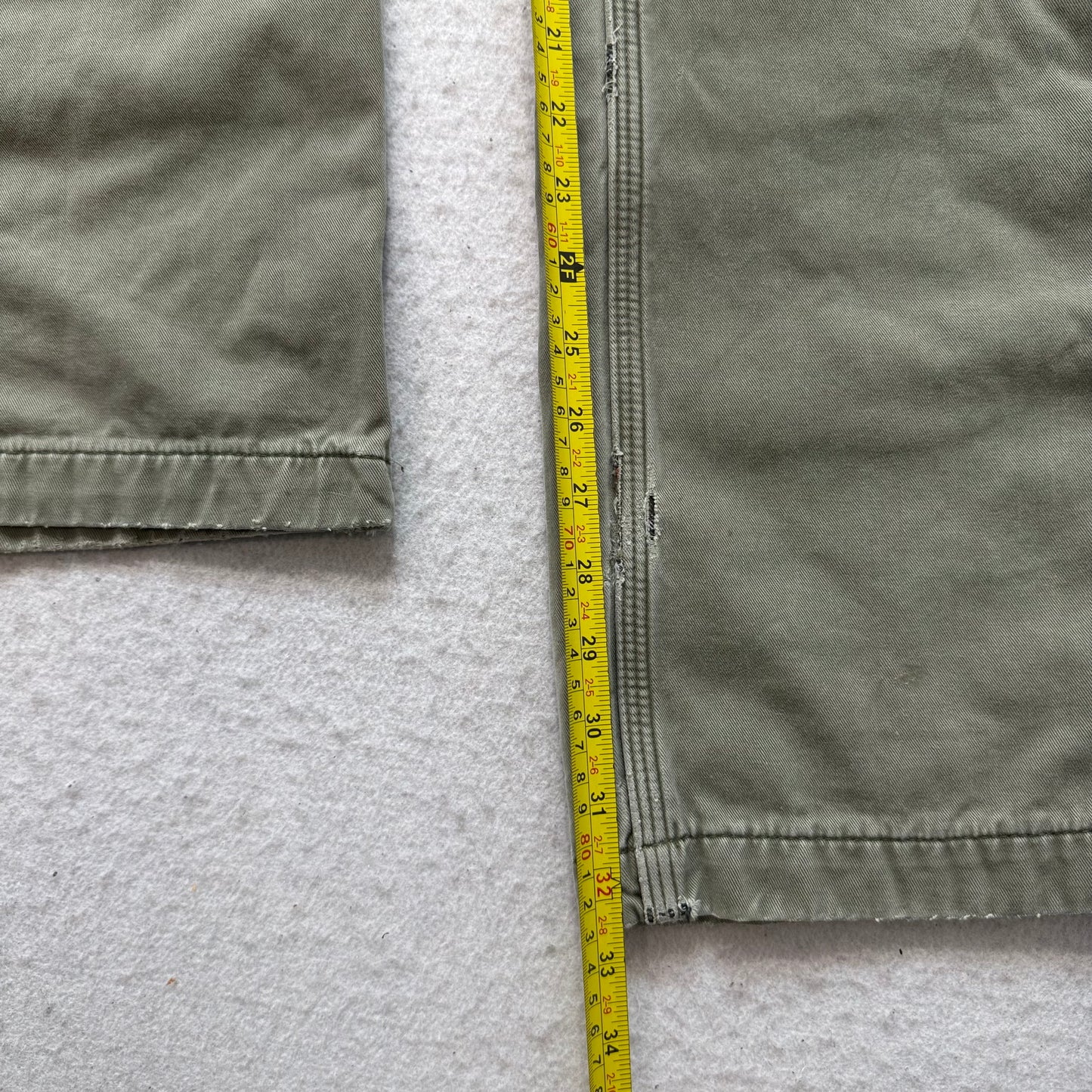 Carhartt Relaxed Fit Men Olive Green Flannel-Lined Double Knee Work Pant - 32x34