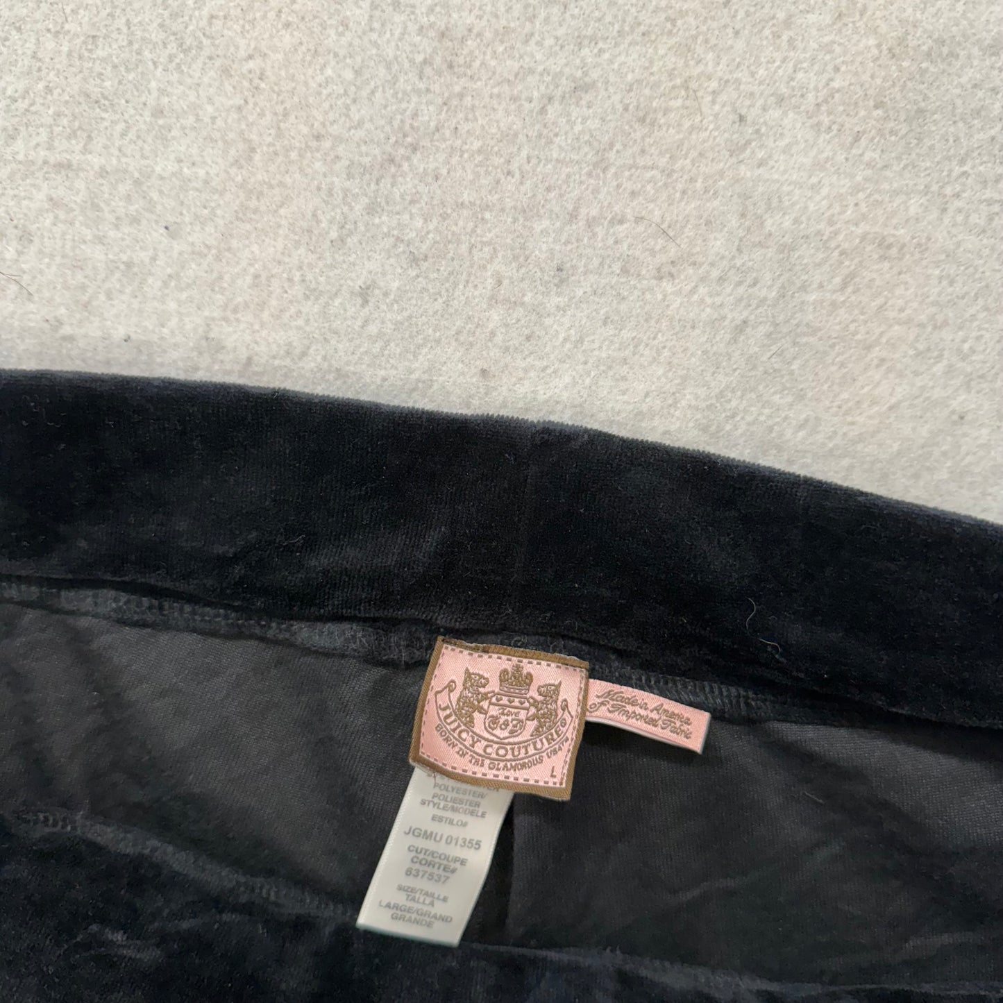 Juicy Couture Jet Black Velour Tracksuit Set Zip Up Hoodie & Flared Pant Size L