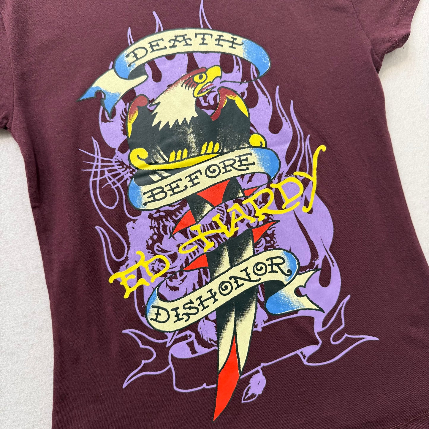 ED HARDY “Death Before Dishonor” BURGUNDY CAP SLEEVE BABY TEE