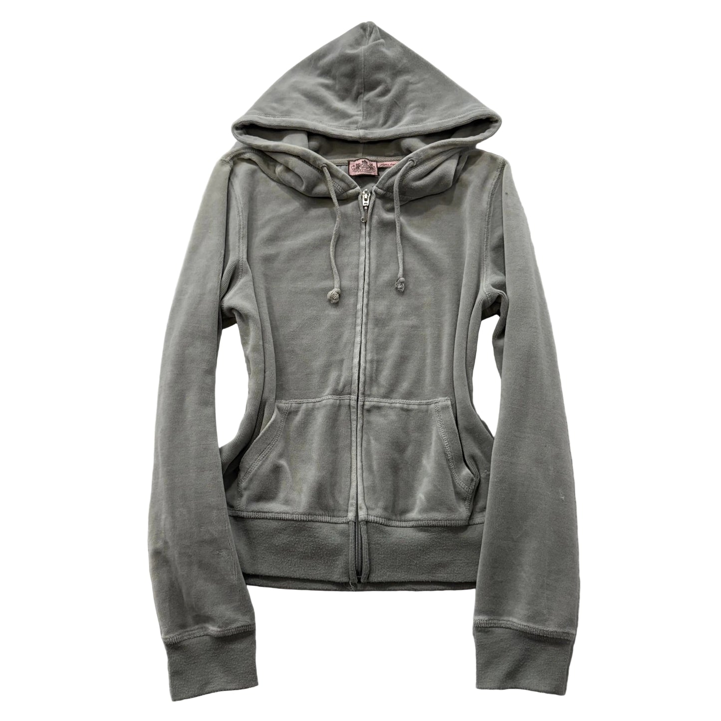 Vintage Juicy Couture Womens Gray Velour Zip-Up Hoodie Pockets Drawstring Size L