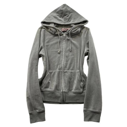 Vintage Juicy Couture Womens Gray Velour Zip-Up Hoodie Pockets Drawstring Size L