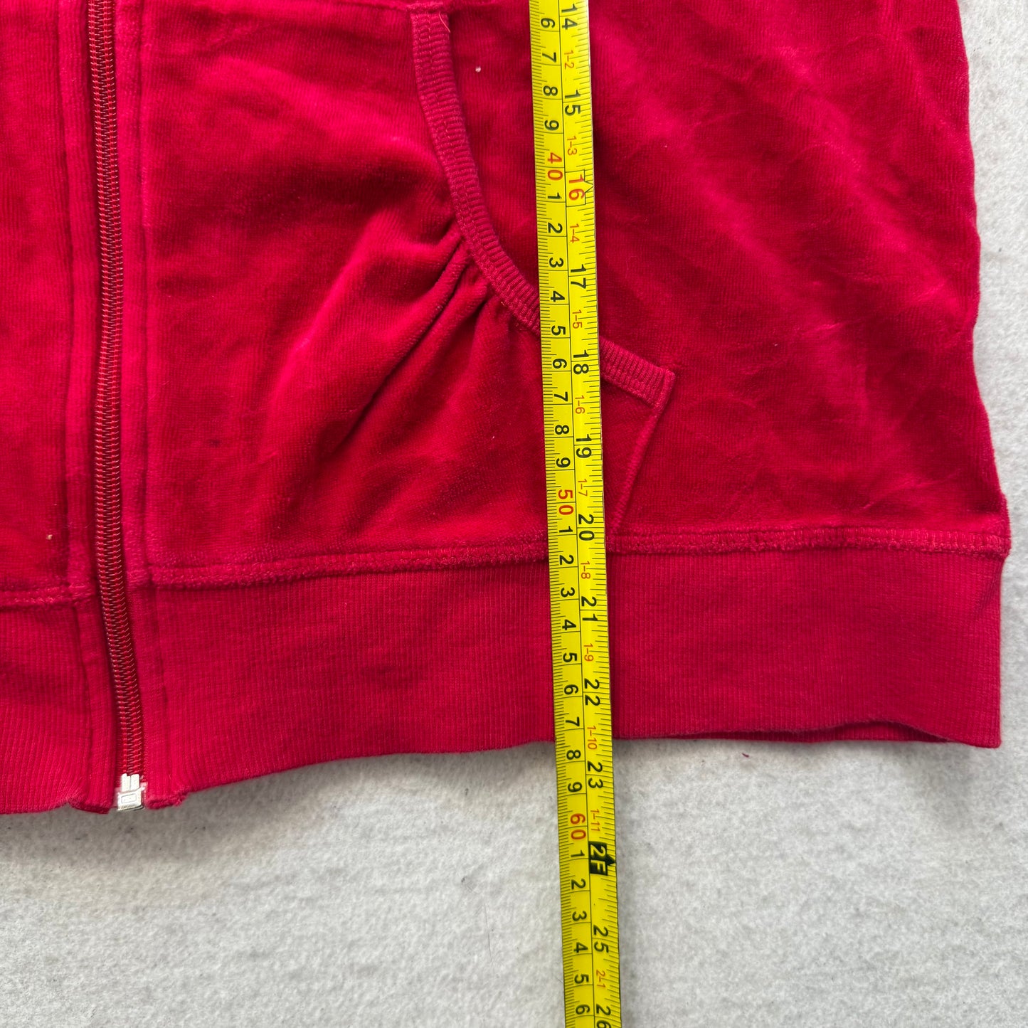 Juicy Couture Women Red Velour Tracksuit Set Zip-Up Hoodie & Flared Pant Size XL