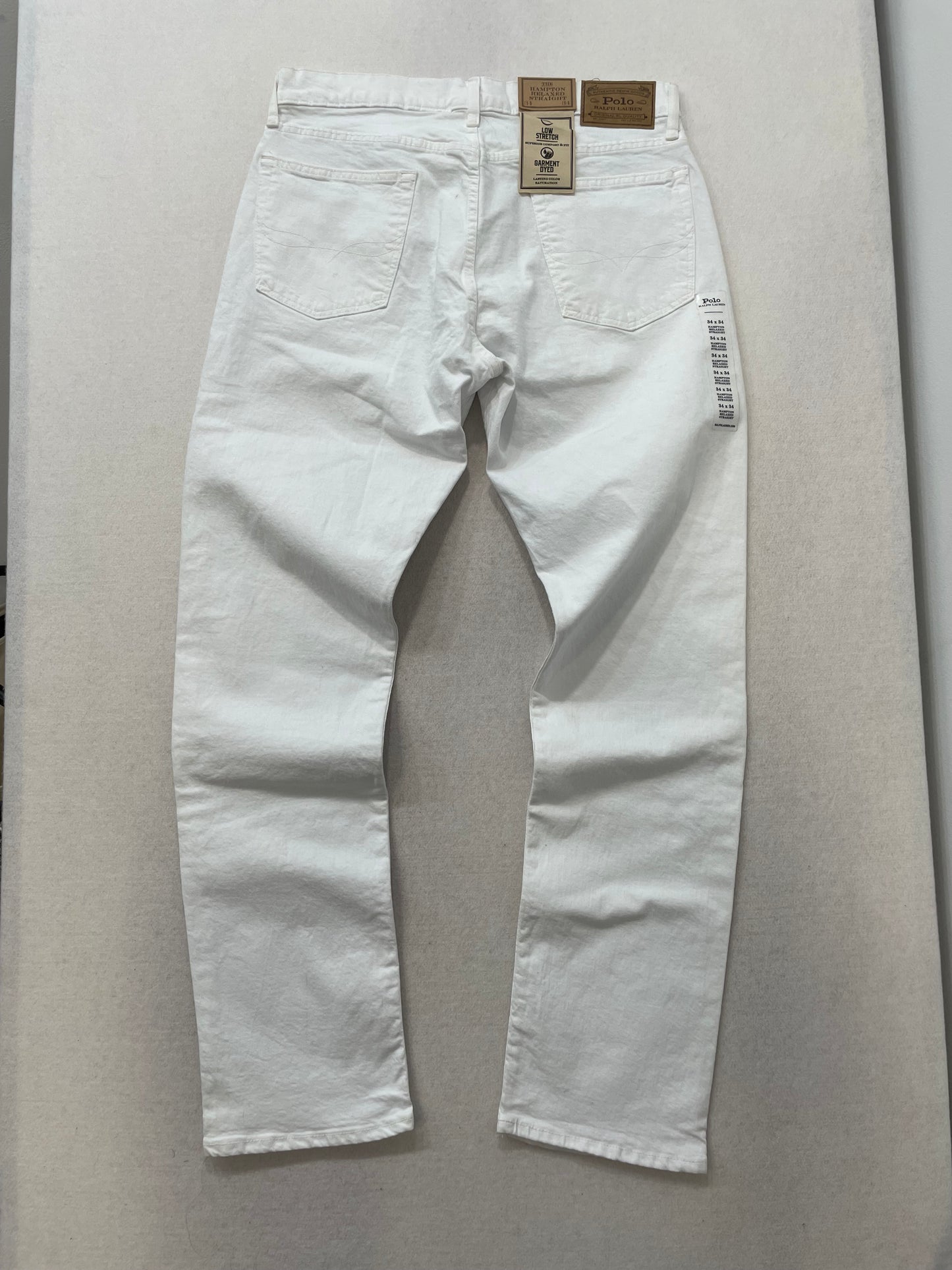 Polo Ralph Lauren Hampton Relaxed Straight White Denim Jeans Back Logo Size 34x34