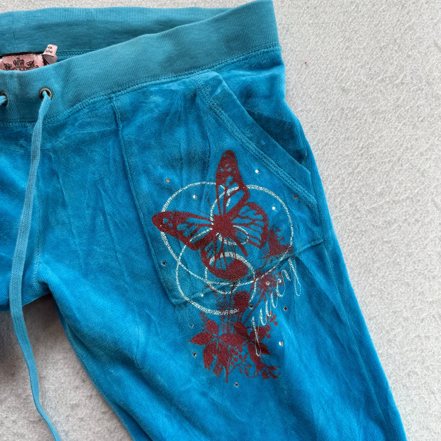 Vintage Juicy Couture Women's Ocean Blue Velour Flared Track Pant Pockets Size S