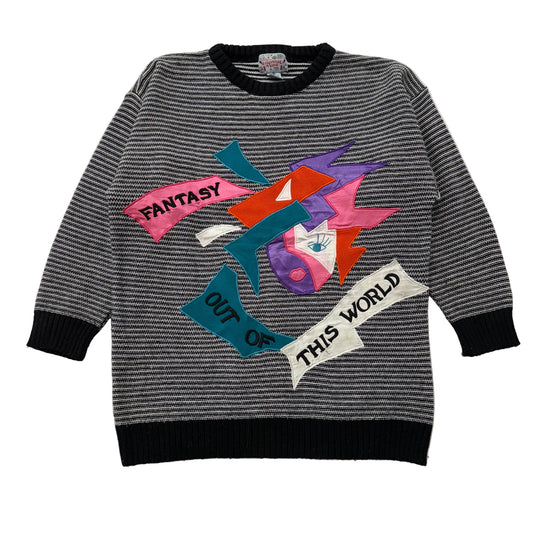 Vintage Hollywood & Vine “Fantasy Out of This World” black/white knit sweater size Small - Clean Curriculums 