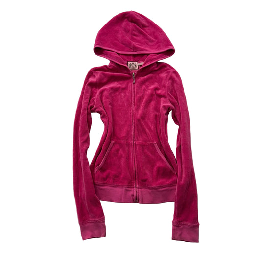 Vintage Juicy Couture Women's Pink Terrycloth Zip-Up Hoodie Pockets Size S