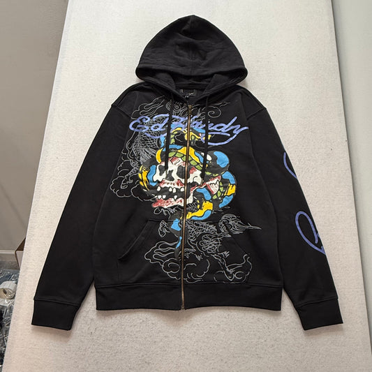 ED HARDY “Skull Snake” BLACK ZIP UP HOODIE