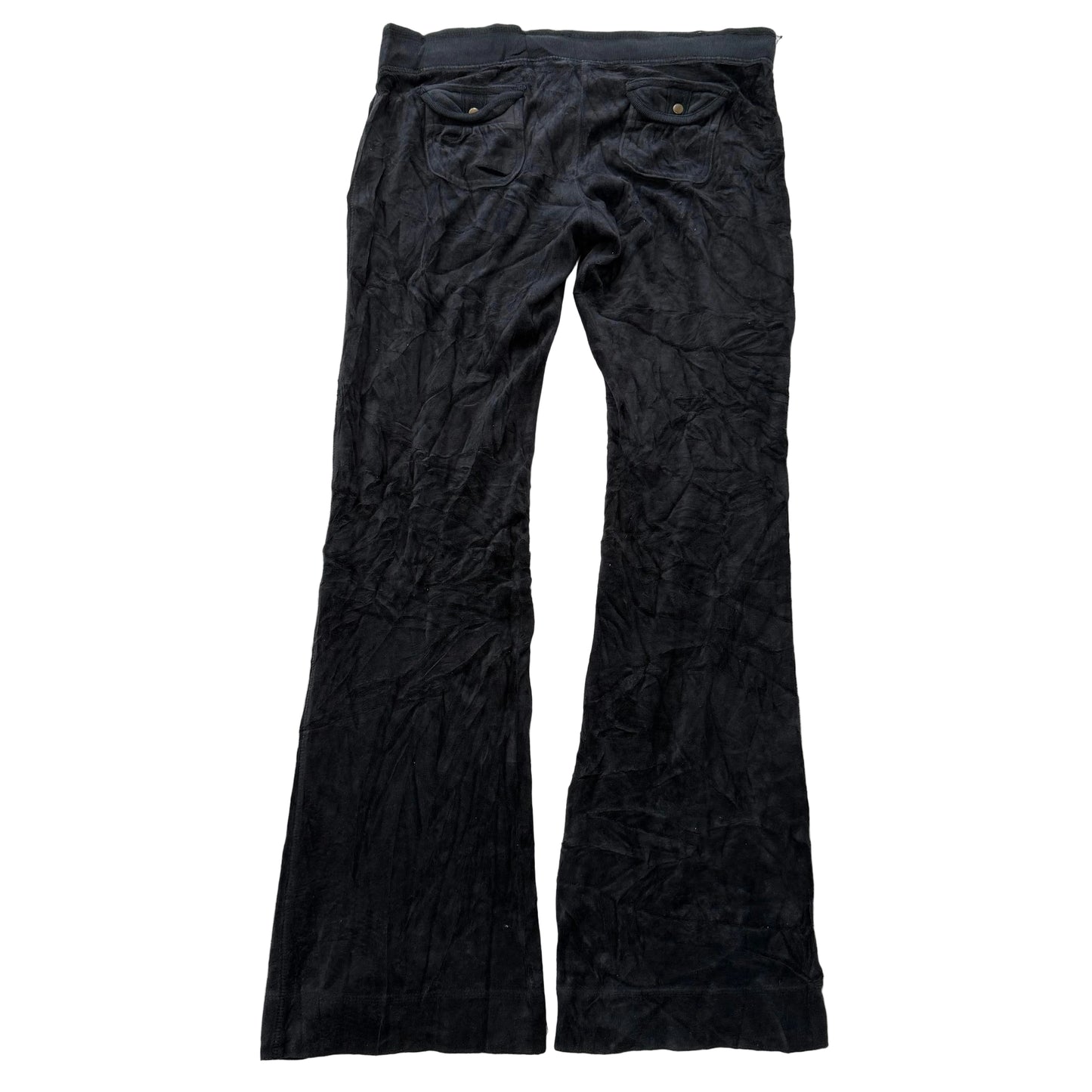 Juicy Couture Women's Black Velour Flared Track Pant Back Snap Pockets Size M