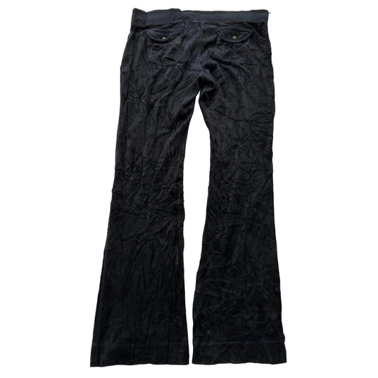 Juicy Couture Women's Black Velour Flared Track Pant Back Snap Pockets Size M