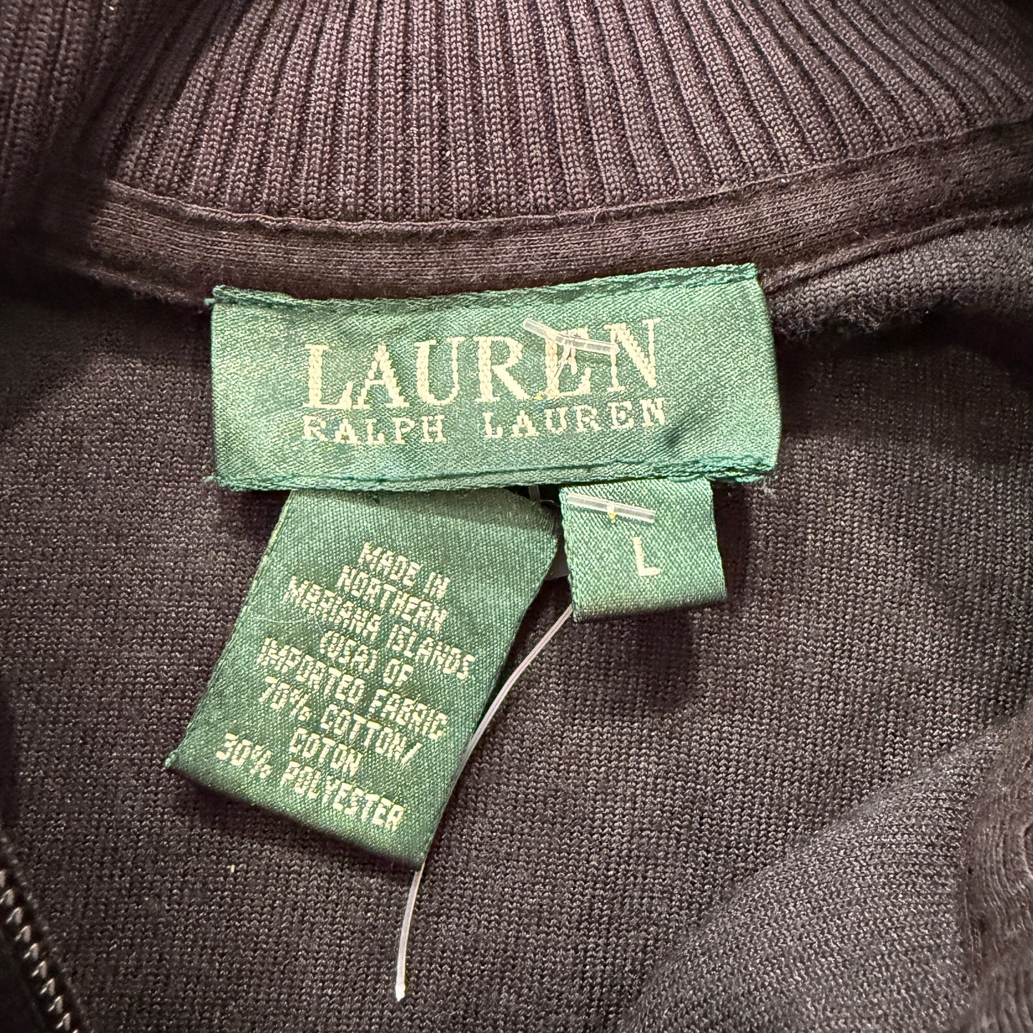 Lauren Ralph Lauren Women's Black Velour Zip-Up Track Jacket Mock Neck Size L