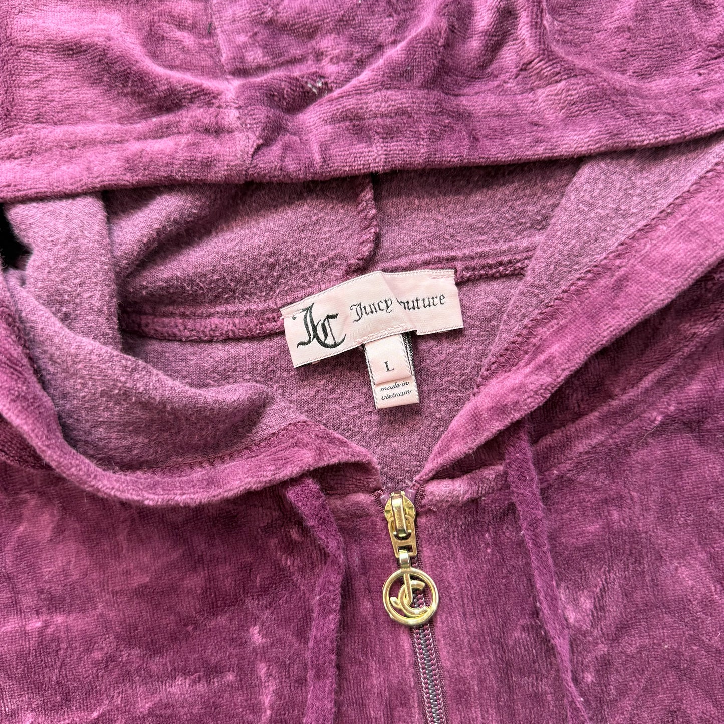 Juicy Couture Women's Deep Plum Velour Full Zip Hoodie Loungewear Preppy Size L