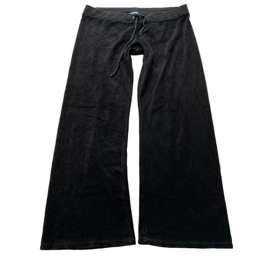 Juicy Couture Women's Jet Black Velour Flared Leg Track Pants Drawstring Size XL