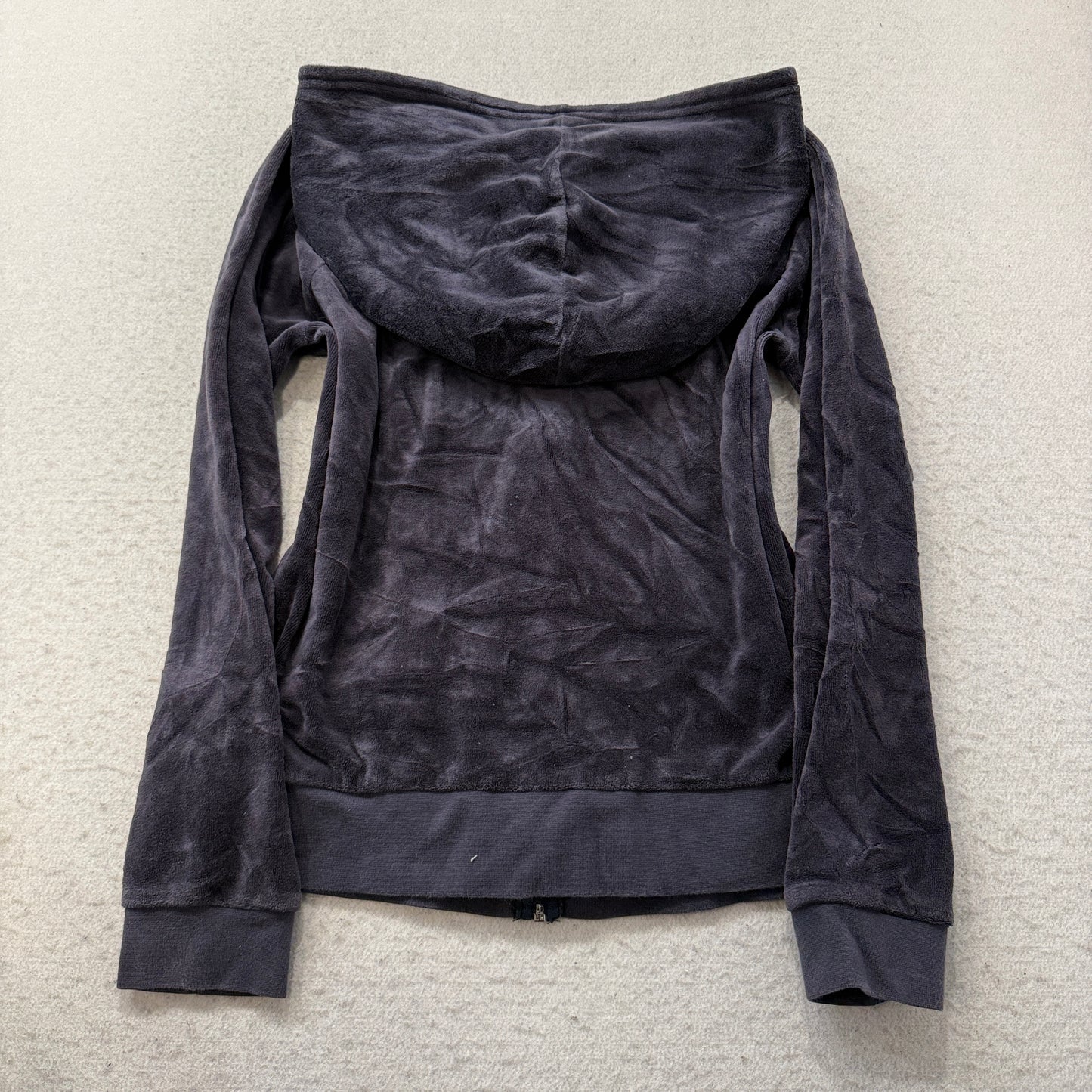 Juicy Couture Women's Black Velour Zip-Up Hoodie Pockets Loungewear Y2K Size L