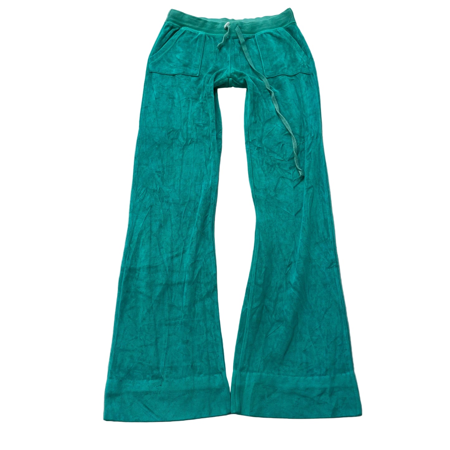 Vintage Juicy Couture Women's Aqua Velour Flared Track Pants Pockets Y2k Size S