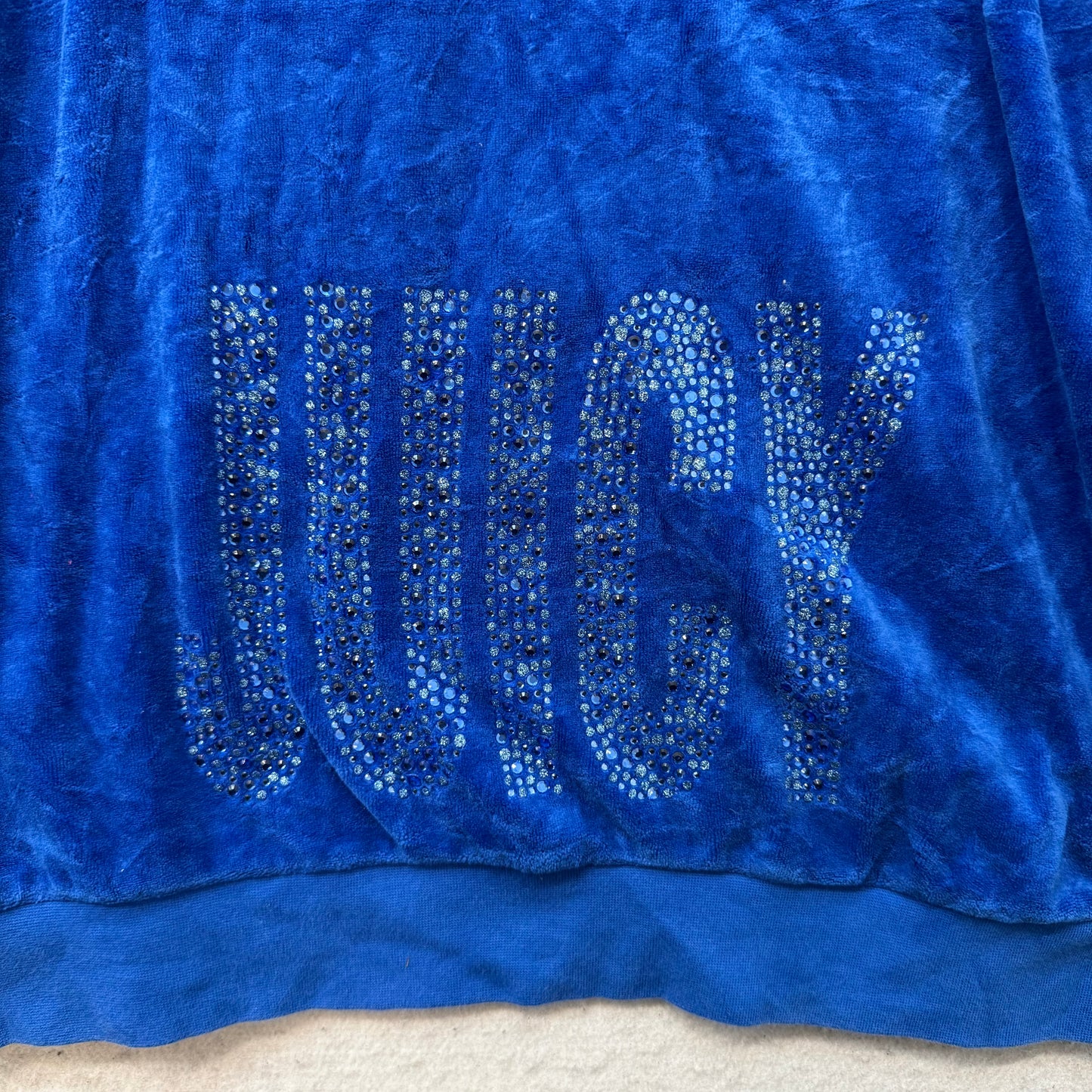 Juicy Couture Women Blue Velour Zip-Up Hoodie Loungewear Rhinestones Logo Size L