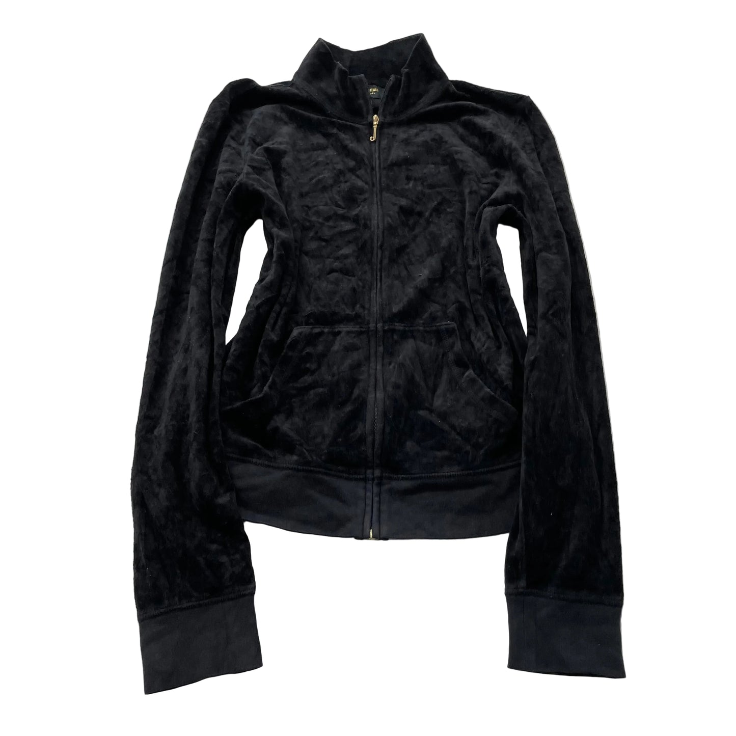 Juicy Couture Womens Black Velour Zip-Up Track Jacket Pockets Black Label Size L