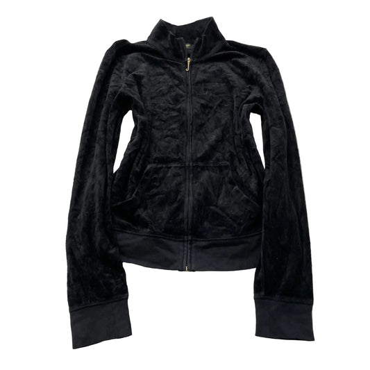 Juicy Couture Womens Black Velour Zip-Up Track Jacket Pockets Black Label Size L