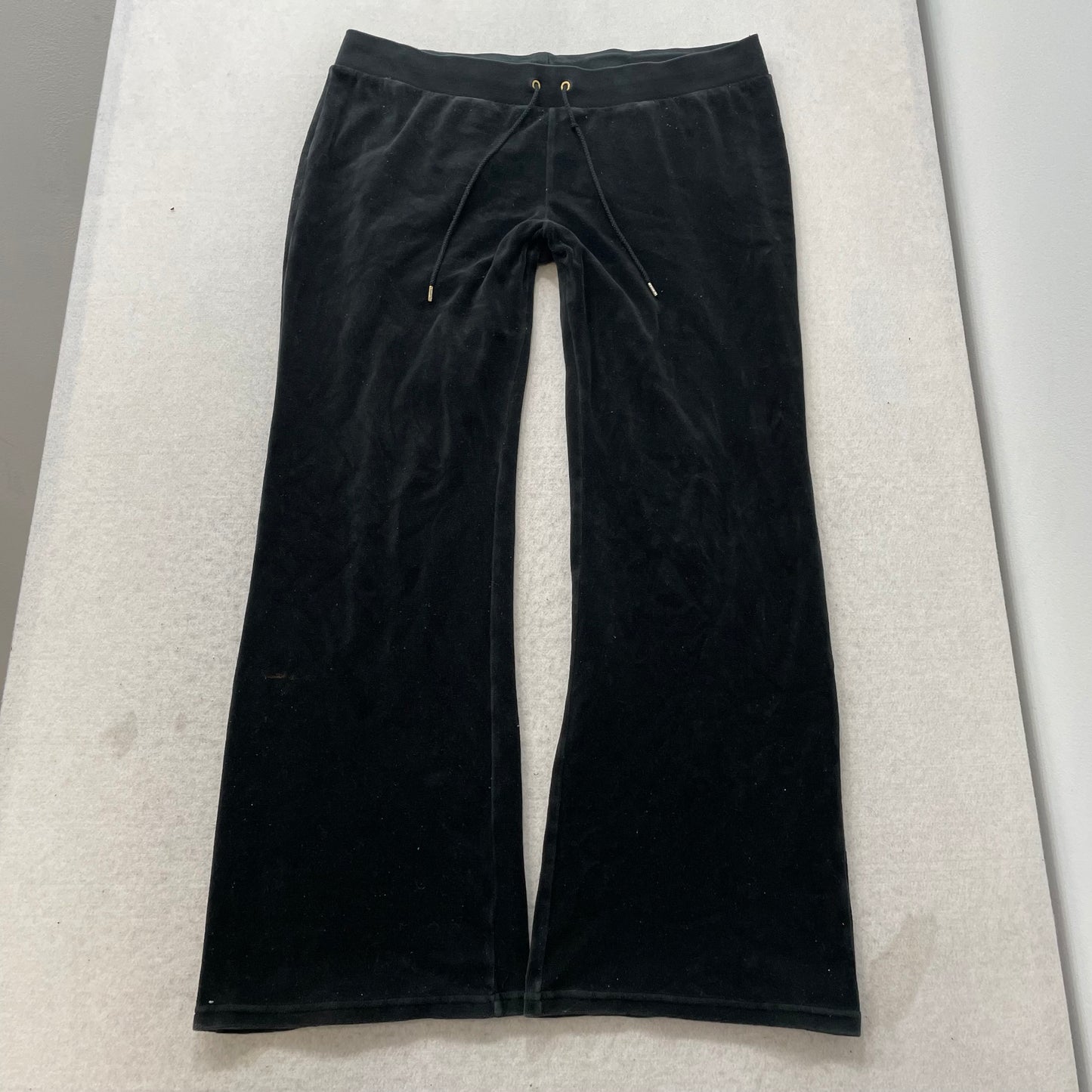 Juicy Couture Women's Black Velour Flared Leg Track Pants Drawstring Y2k Size XL
