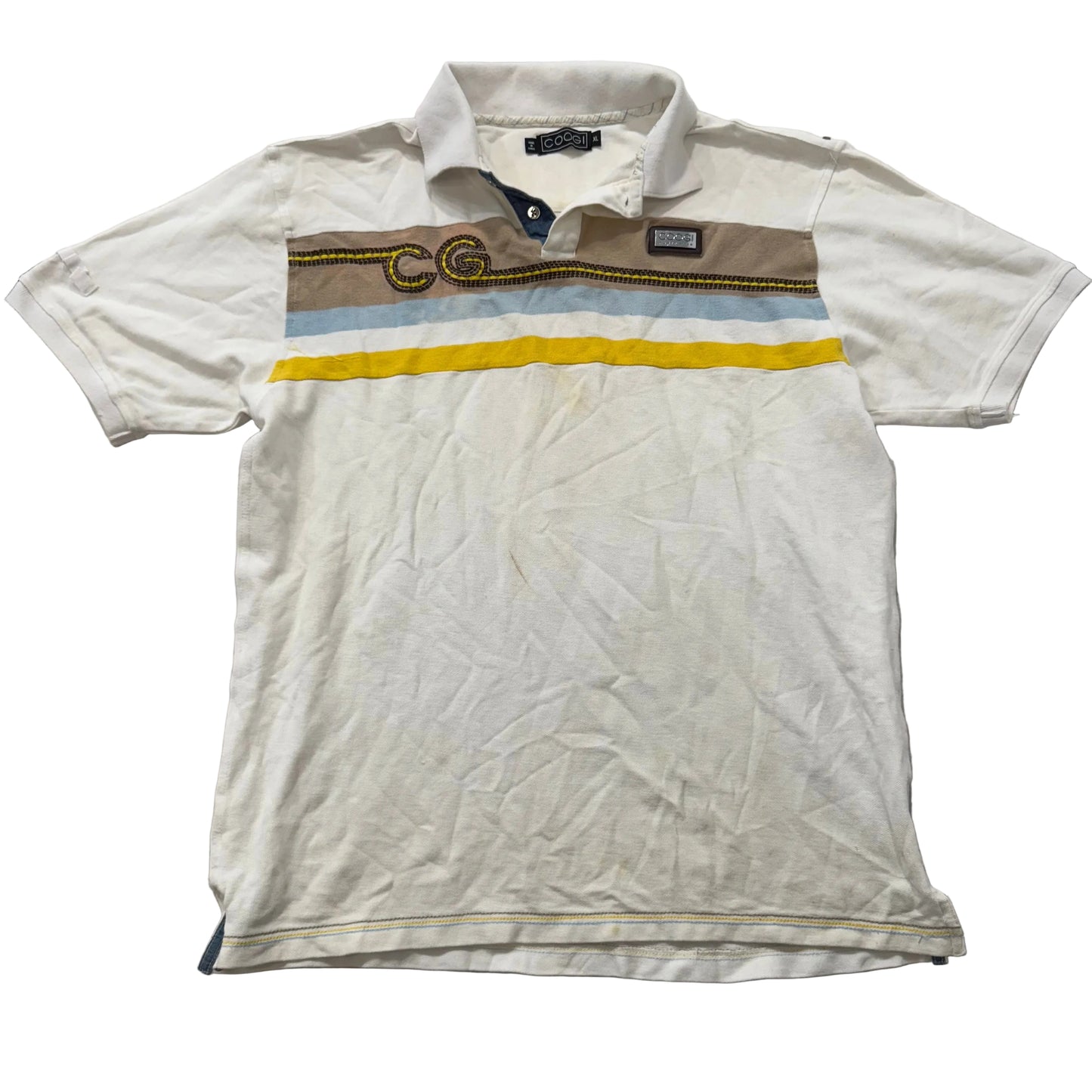 Coogi Mens White Cotton Polo Shirt Short Sleeves Streetwear Hip Hop Logo Size XL