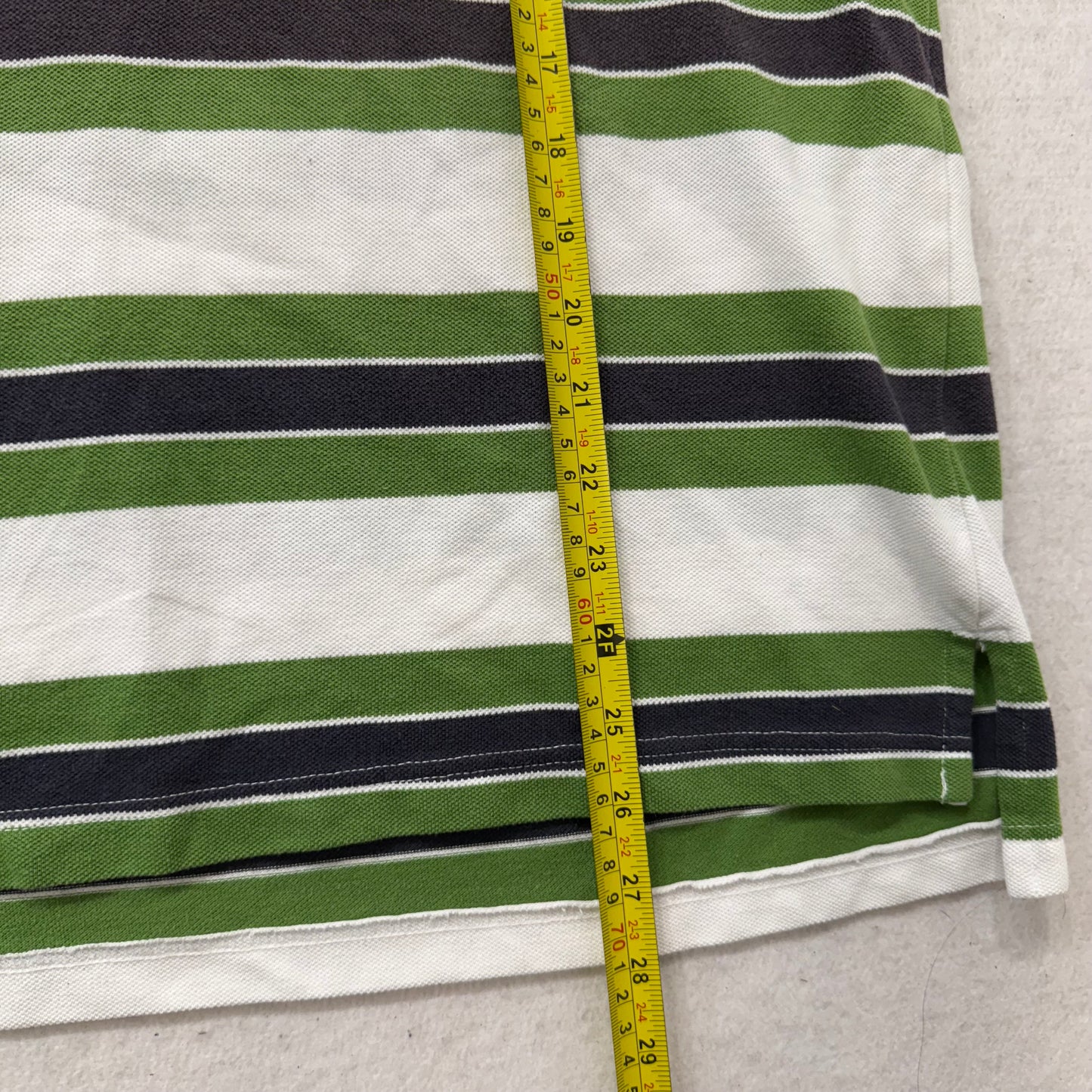 Bugle Boy Green White Navy Striped Pique Cotton Polo Shirt Classic Tee Size L