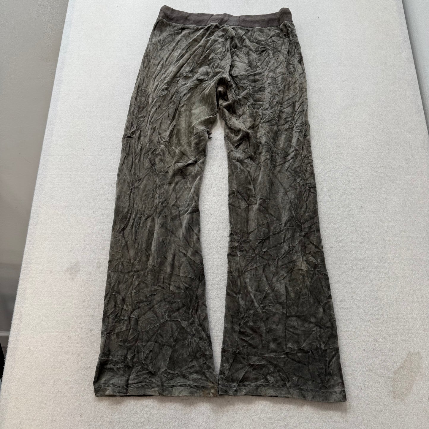 Vintage Juicy Couture Women's Dusty Olive Velour Flared Track Pant Preppy Size L