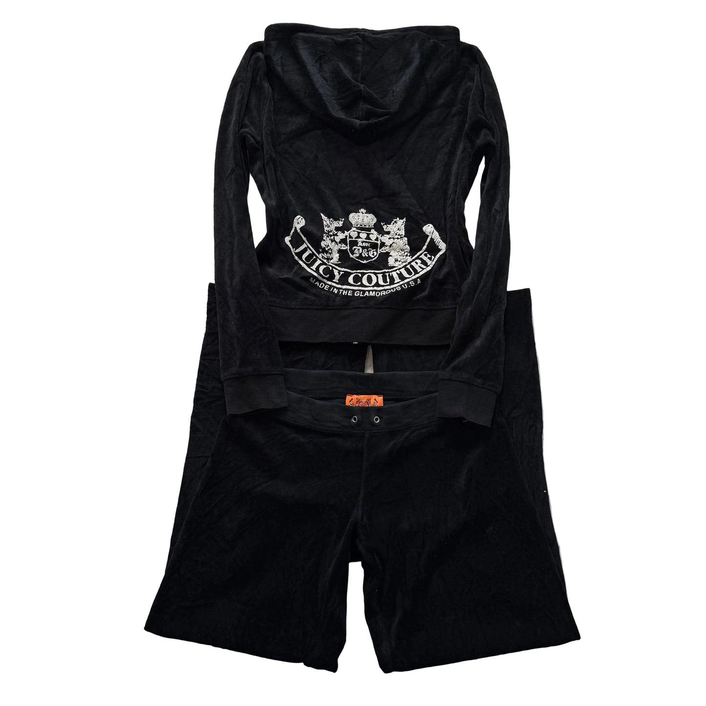 2003 Vintage Juicy Couture Scottie Dogs Womens Black Velour Tracksuit Set Size S