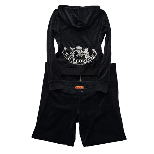 2003 Vintage Juicy Couture Scottie Dogs Womens Black Velour Tracksuit Set Size S