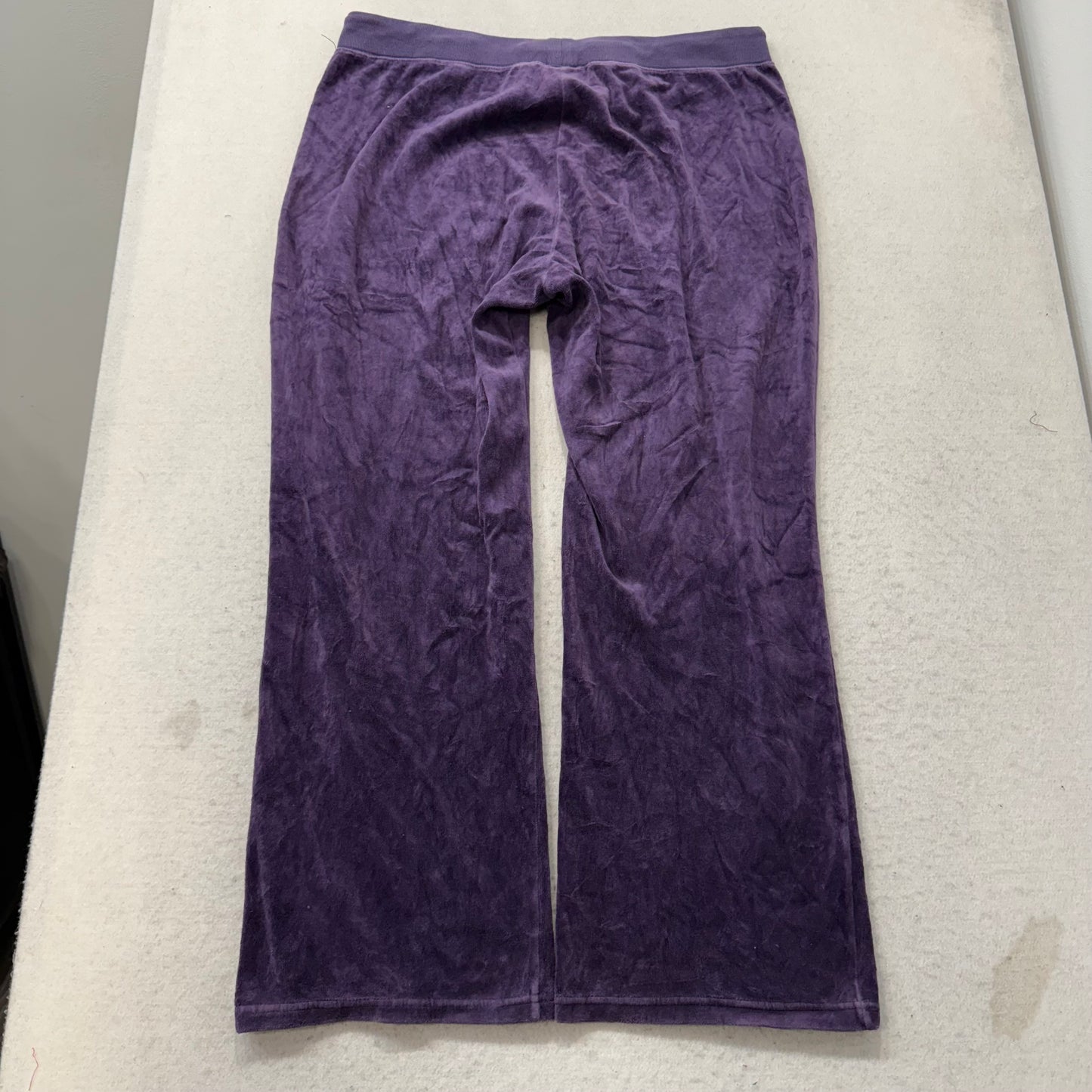 Juicy Couture Womens Deep Purple Velour Flared Leg Track Pant Drawstring Size XL