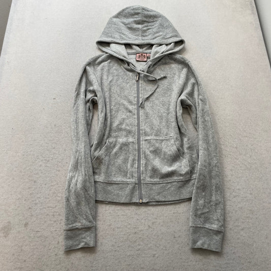 Vintage Juicy Couture Women Gray Velour Tracksuit Set Hoodie & Flare Pant Size S