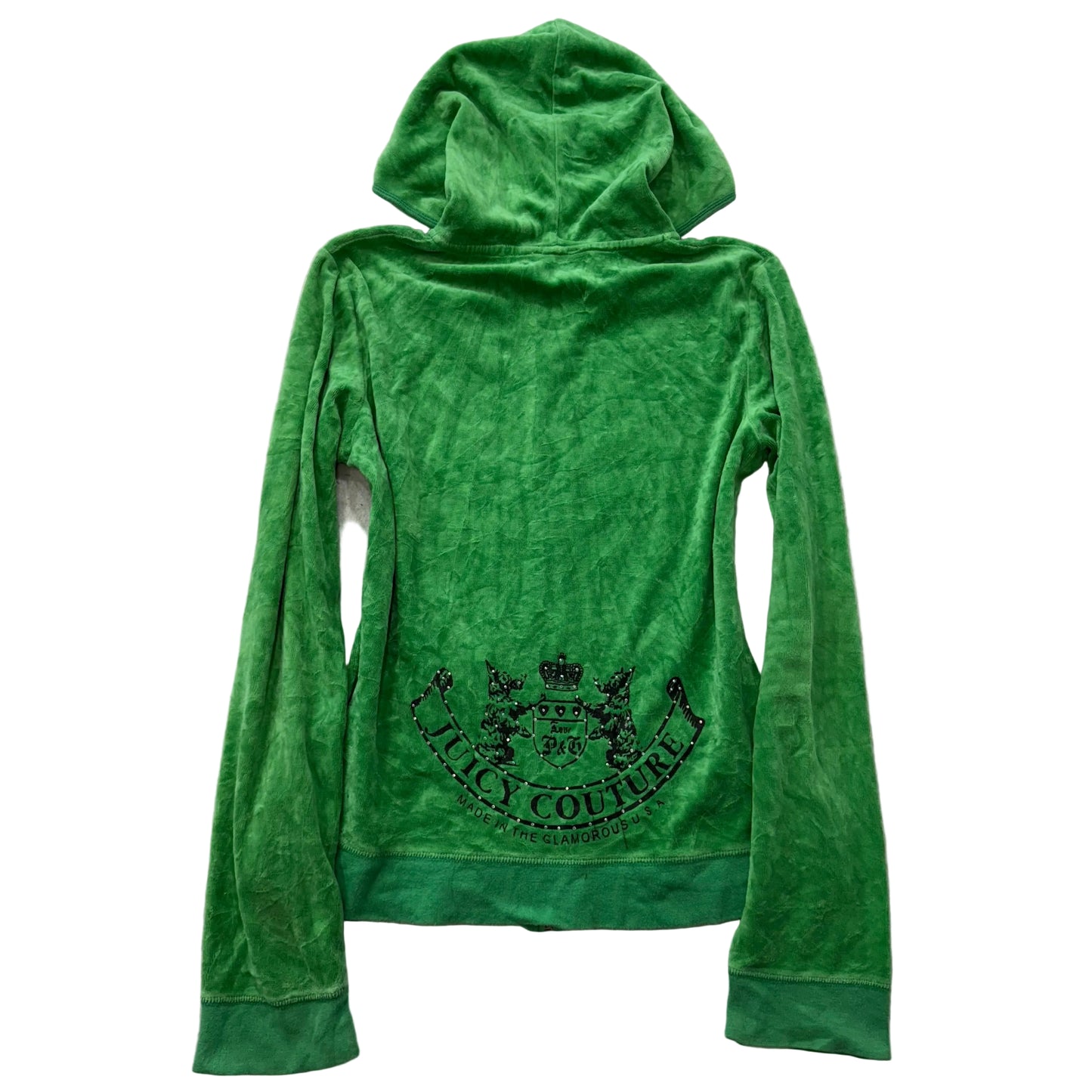 RARE Vintage Juicy Couture Scottie Dogs Womens Green Velour Zip-Up Hoodie Size L