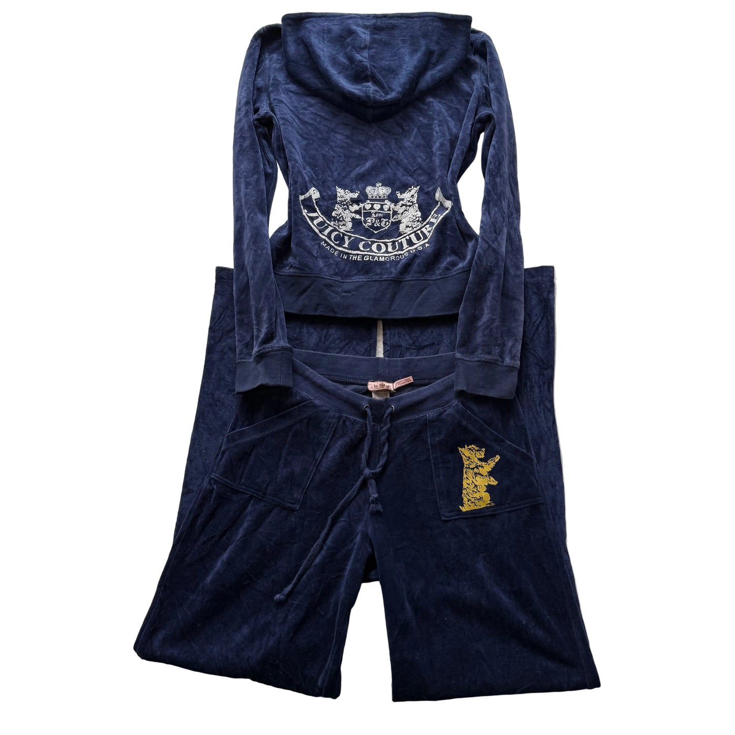 Vintage Juicy Couture Scottie Dog Navy Velour Tracksuit Set Hoodie & Pant Size L