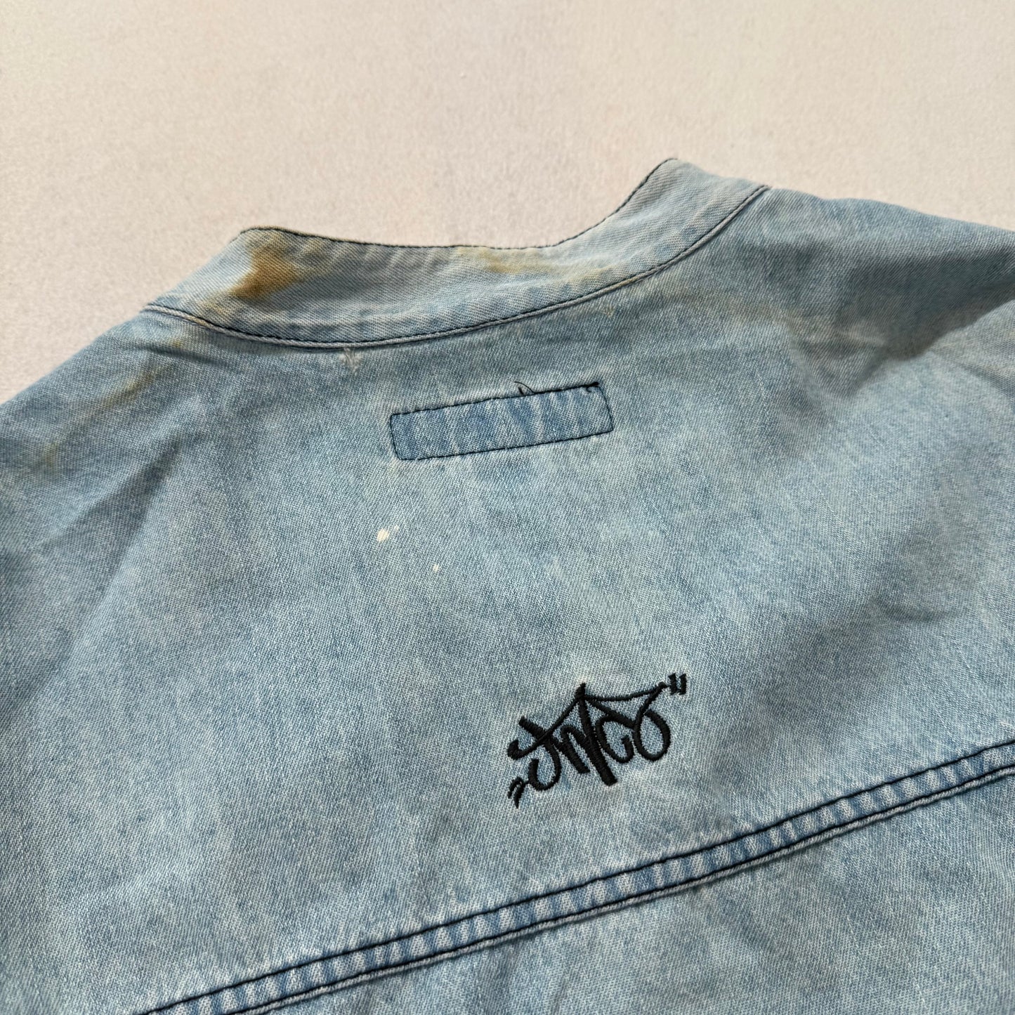 Jnco Mens Light Blue Denim Button-Down Shirt Grandad Collar Flap Pockets Size XL