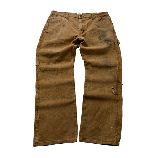Genuine Dickies Men's Khaki Wide Leg Carpenter Pants Pockets Workwear Size W35