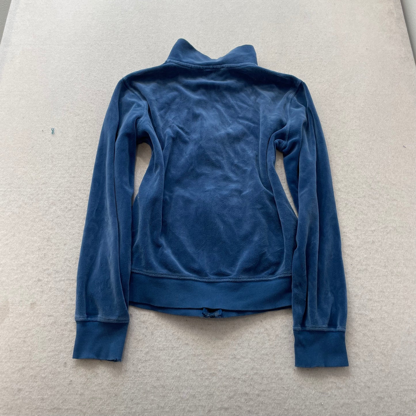 Juicy Couture Women's Blue Velour Zip-Up Track Jacket Loungewear Pockets Size M