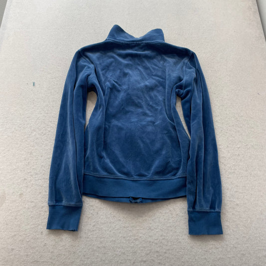 Juicy Couture Women's Blue Velour Zip-Up Track Jacket Loungewear Pockets Size M