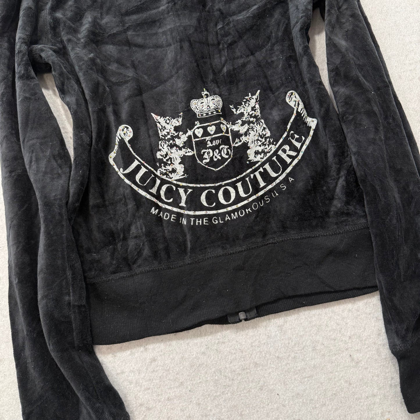 Vintage Juicy Couture “Scottie Dogs” Women's Black Velour Full Zip Hoodie Size S