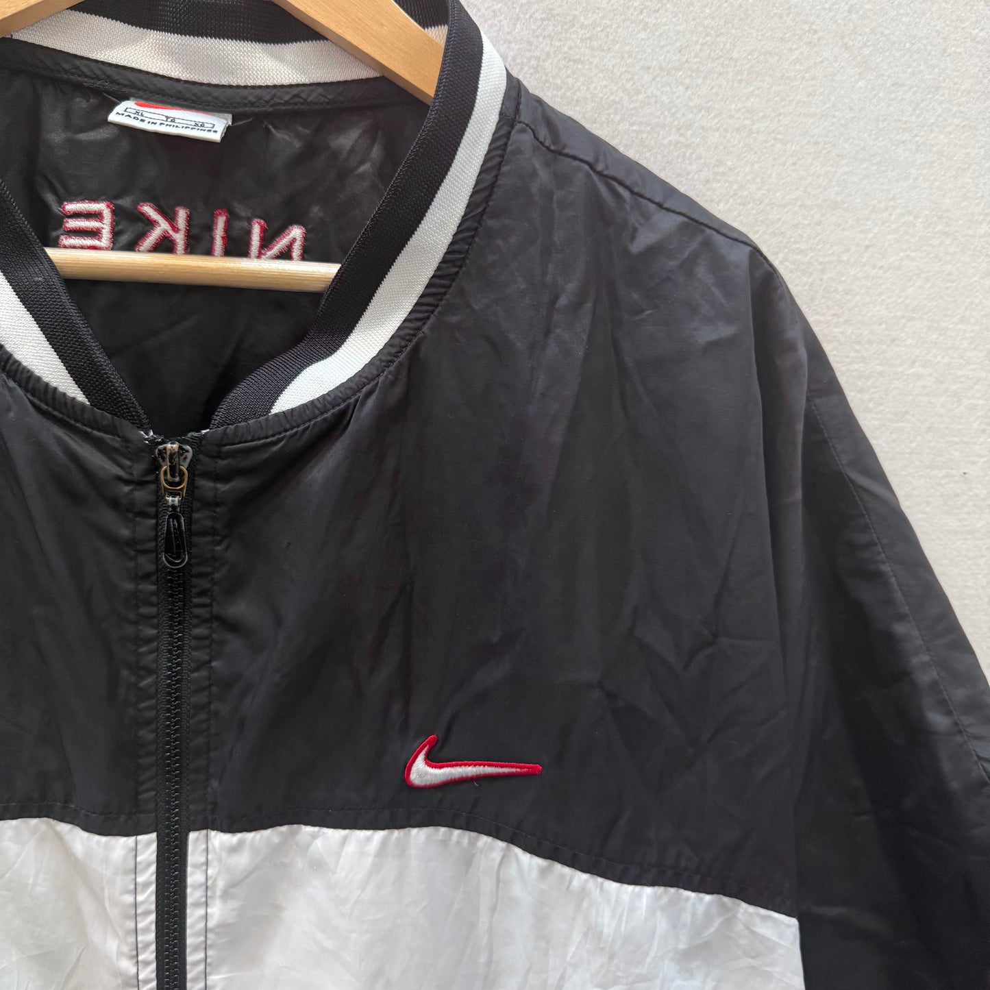 Nike Men's Black White Full Zip Windbreaker Track Jacket Short Sleeves Size XL