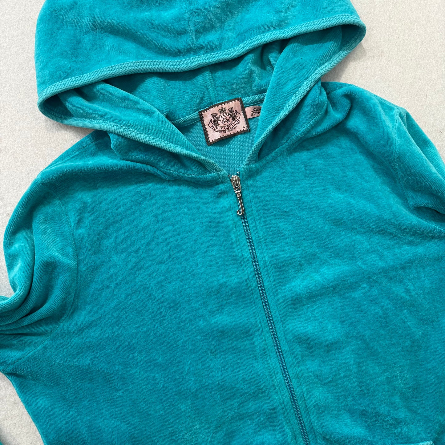 Juicy Couture Teal Blue Velour Full Zip Hoodies Long Sleeves Loungewear Size L