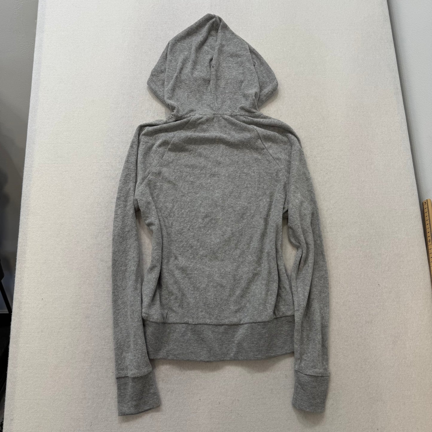 Bebe Gray Velour Full Zip Hoodie Jacket Rhinestone Front Design Size S