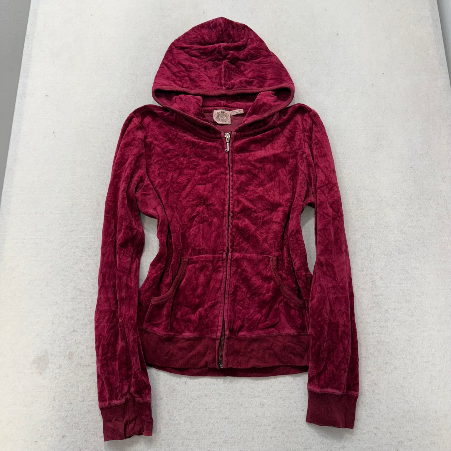 Juicy Couture Women's Maroon Velour Full Zip Hoodie Graphic Logo Preppy Size XL