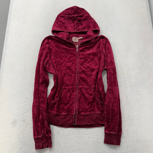 Juicy Couture Women's Maroon Velour Full Zip Hoodie Graphic Logo Preppy Size XL