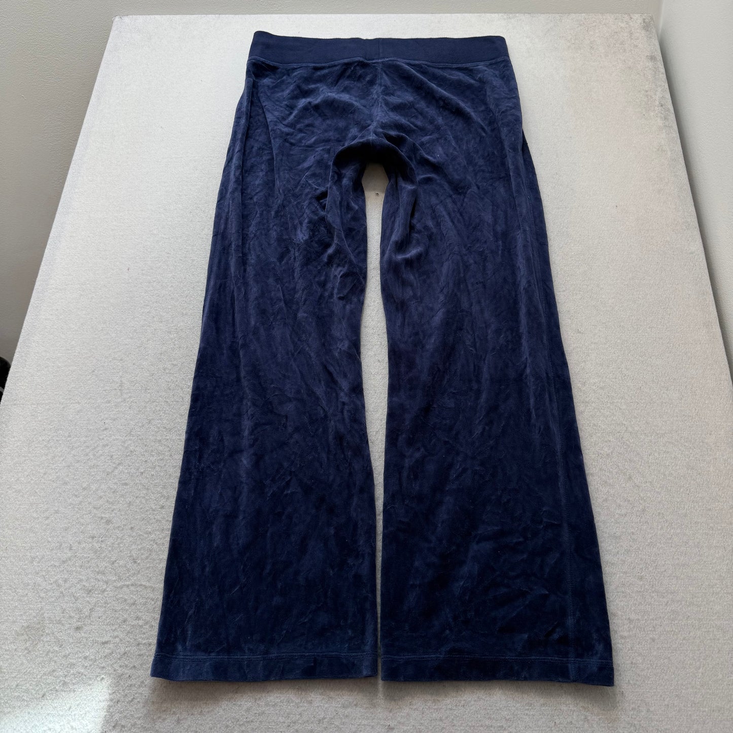 Juicy Couture Women's Navy Velour Flared Leg Track Pant Rhinestones Logo Size M