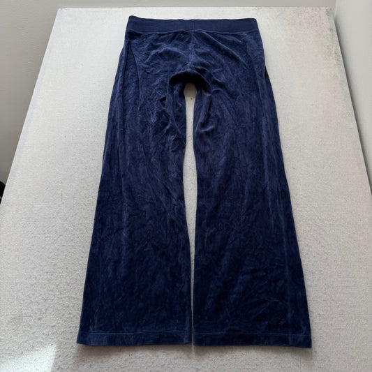 Juicy Couture Women's Navy Velour Flared Leg Track Pant Rhinestones Logo Size M