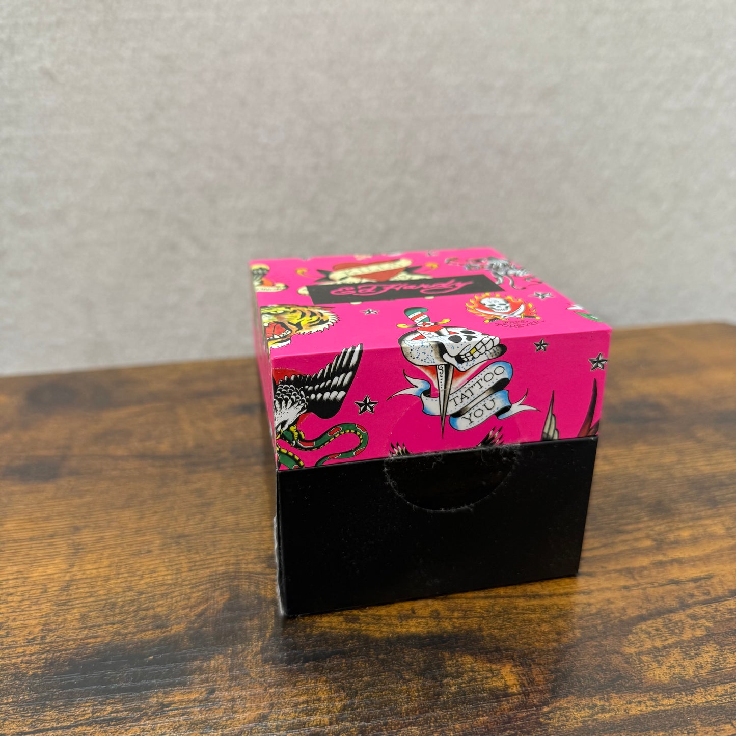 Ed Hardy Women's Gold-Tone Skull and Roses Black Silicone Strap Octagonal Watch
