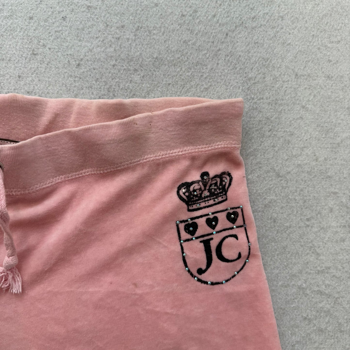 Vintage Juicy Couture Women Pink Velour Flared Track Pant Drawstring Logo Size S