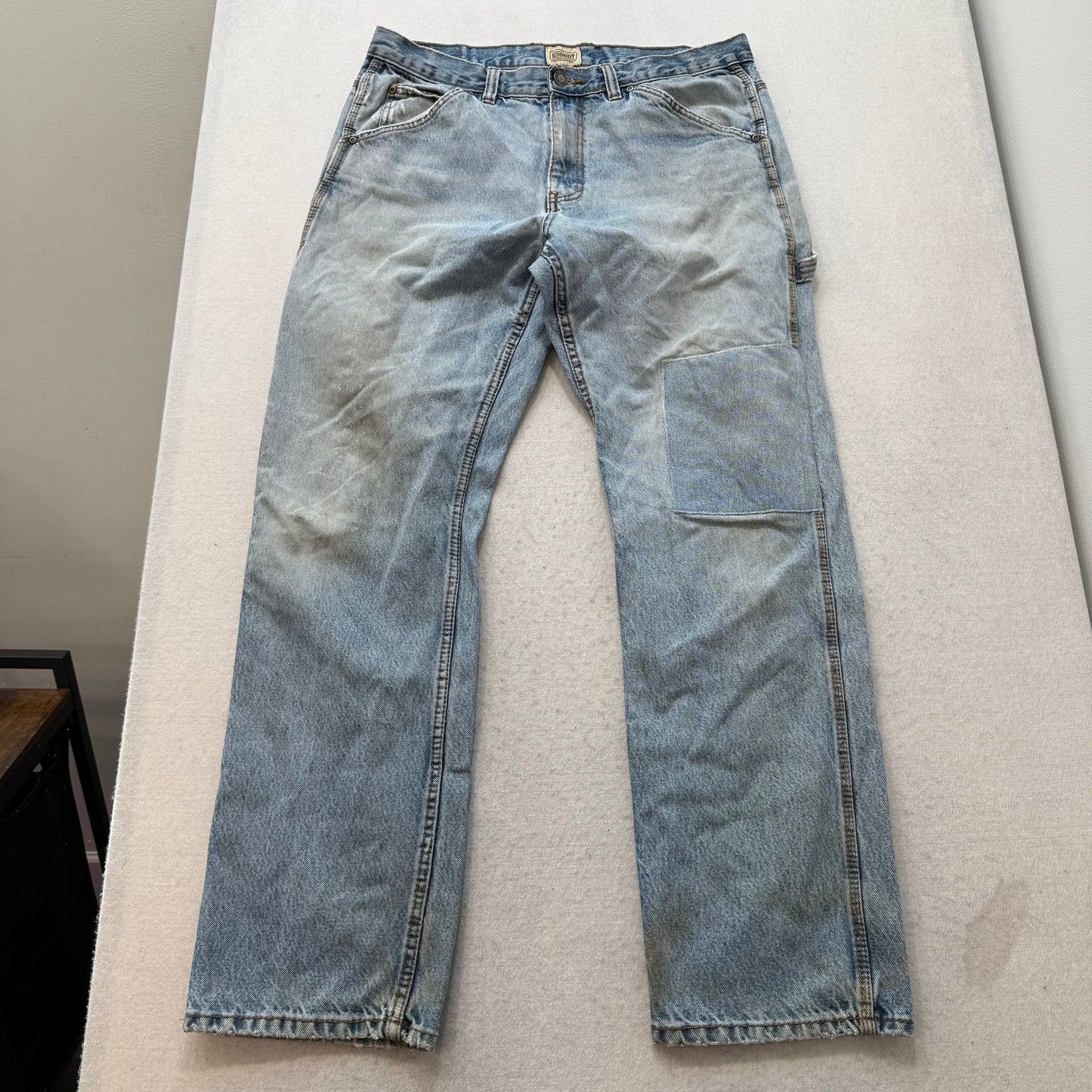 Schmidt Workwear Men's Blue Denim Baggy Carpenter Jeans Utility Pockets Size 36