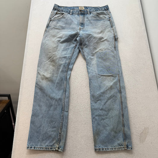 Schmidt Workwear Men's Blue Denim Baggy Carpenter Jeans Utility Pockets Size 36