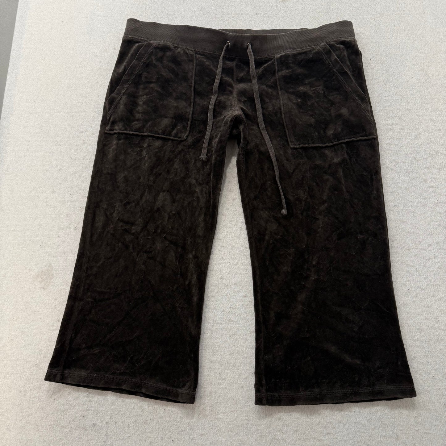 Vintage Juicy Couture Women's Brown Velour Wide Leg Capris Pant Pockets Size S