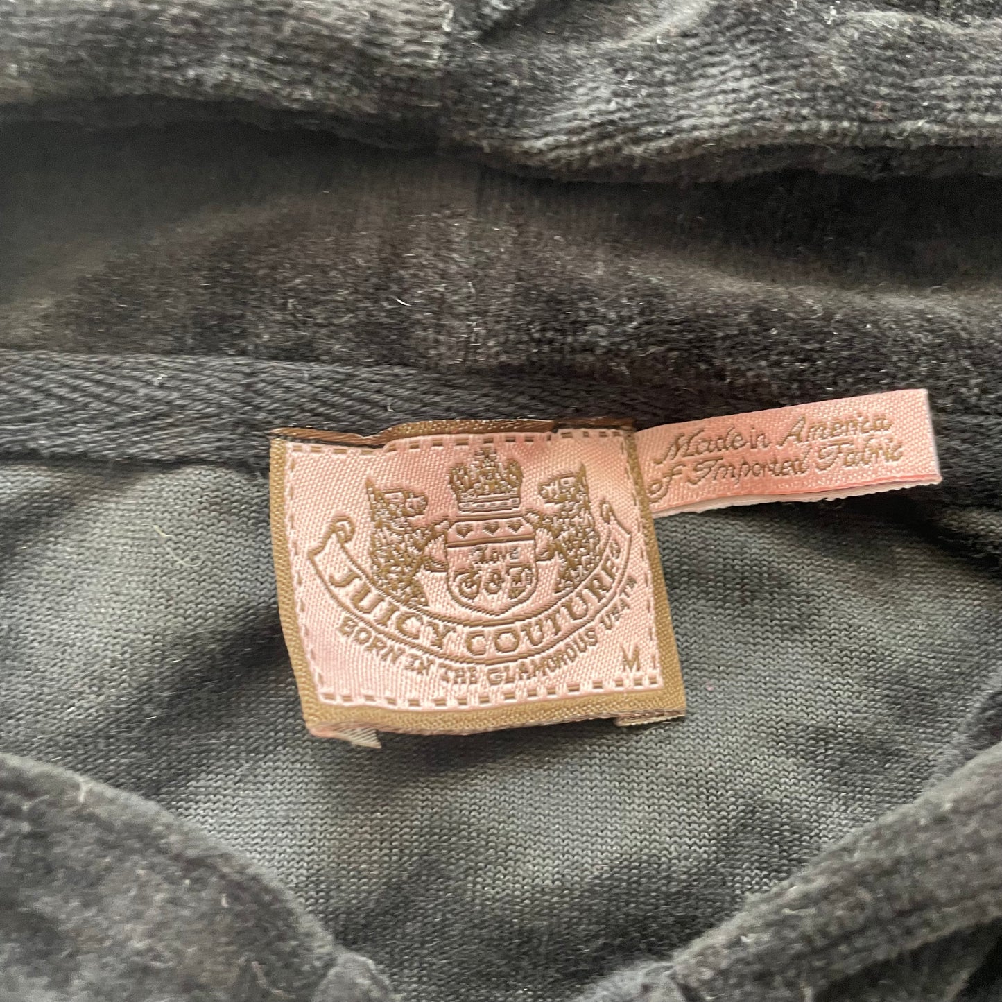 Juicy Couture Women Black Velour Zip-Up Hoodie Streetwear Pockets Classic Size M