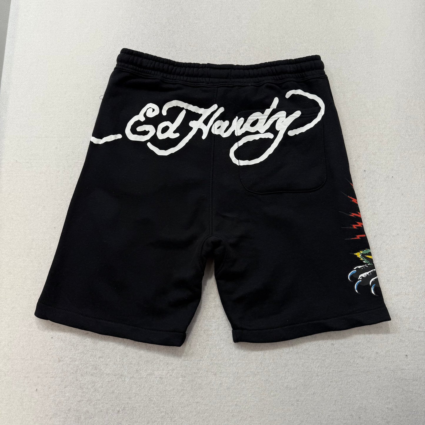ED HARDY “Panther Rose” BLACK FLEECE SHORTS